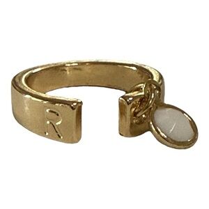Gold Initial “R” Ring with White Charm – Size 6